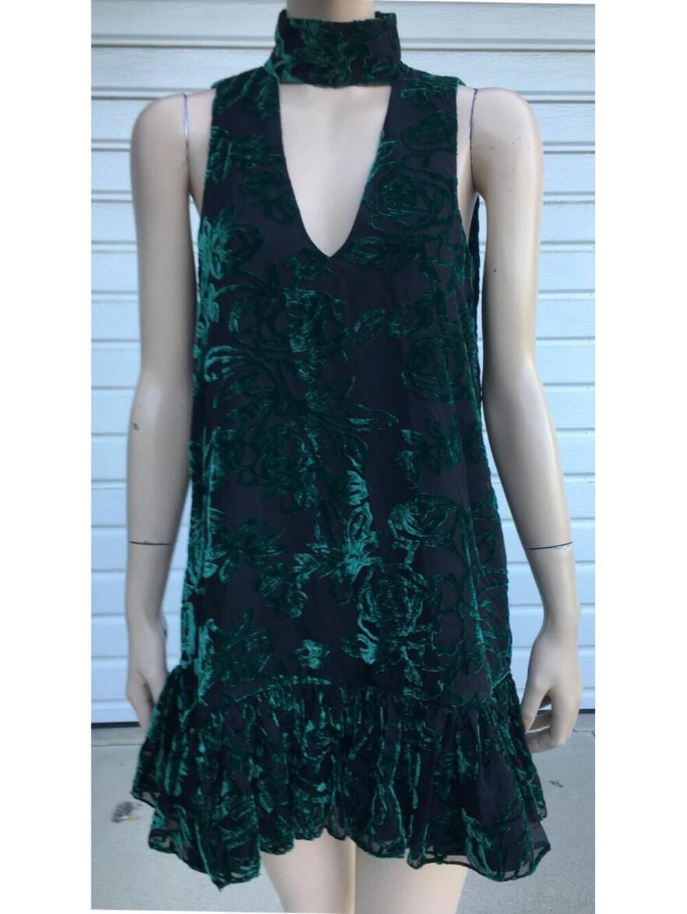 Caroline Constas Angeletta Choker Mini Dress Green Velvet Burnout sz XS